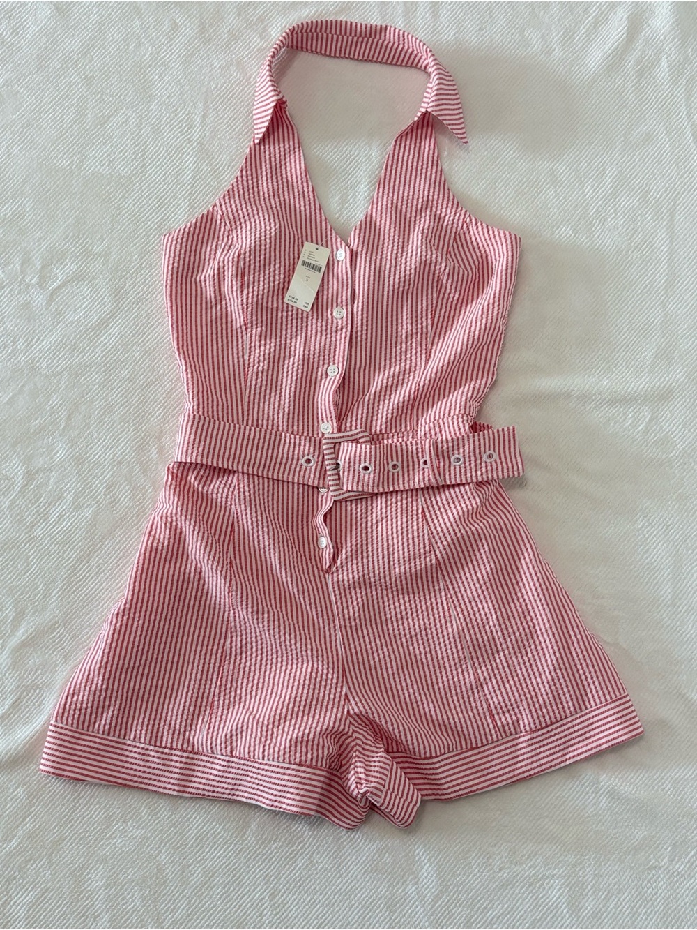 Maeve Red and White Striped Smocked romper